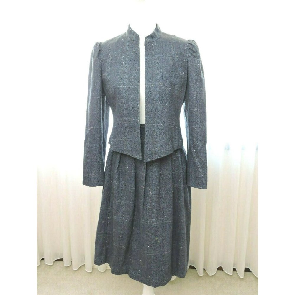Vintage J Gallery For Paul Harris 1980s Blue Wool Blend Lined 2 Pc Suit Sz 8/9
